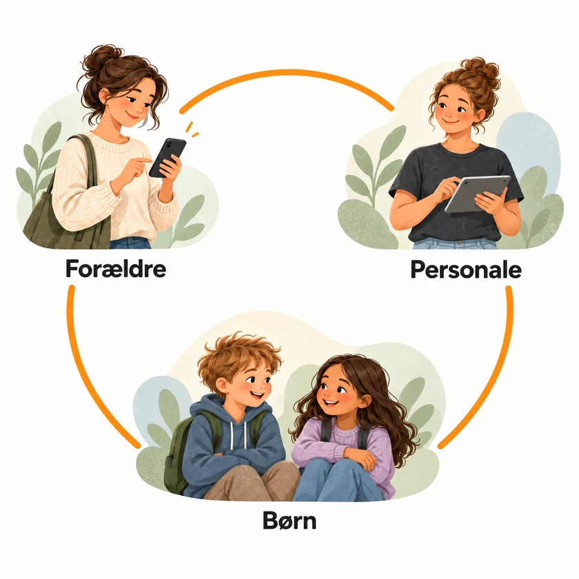 Forældre, personale og børn forbundet i en fælles cirkel.